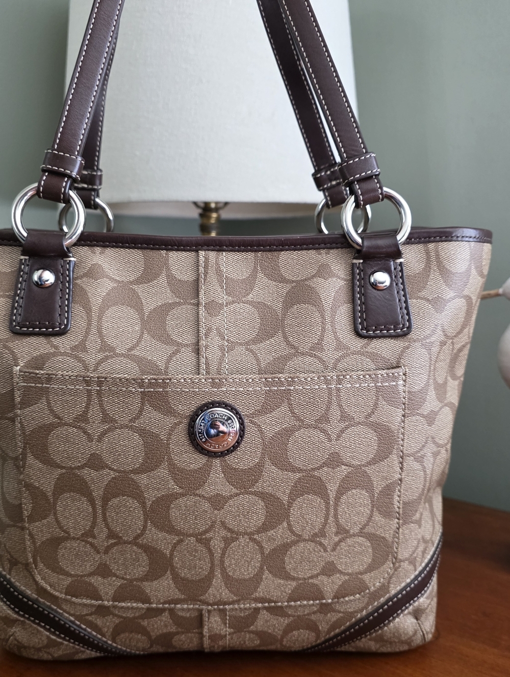 Coach F18393P Peyton Tote Signature Brown Tan Coated Canvas Leather Bag Y2K - Picture 15 of 15